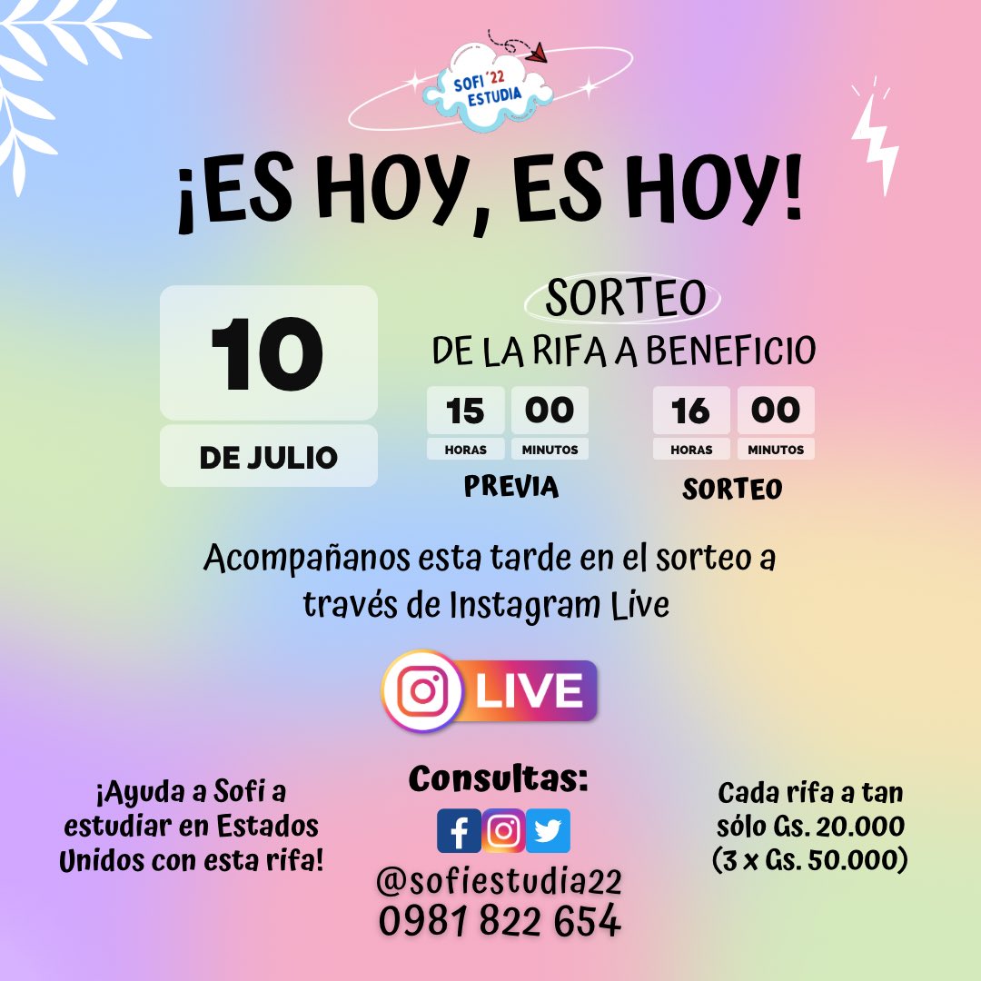 SofiEstudia22's tweet photo. ¡Es hoy, es hoy! 
Para ver en directo si sos el ganador de uno de los 25+ premios de hoy, acompañanos a través de IG LIVE 📱 https://t.co/8L6WuFsp4p https://t.co/GhC3K5gVdu