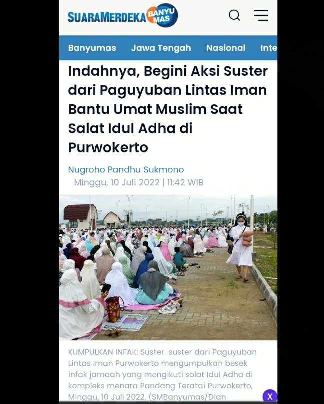 JuanXavier209's tweet photo. Kehadiran beberapa suster dari Paguyuban Lintas Iman Purwokerto yang turut andil pada pelaksanaan salat Idul Adha di area parkir Menara Pandang Teratai Purwokerto, Minggu, 10 Juli 2022, mencuri perhatian.
#toleransi
#suster
#iduladha
#islam
#katholik https://t.co/9j8jVx43Av