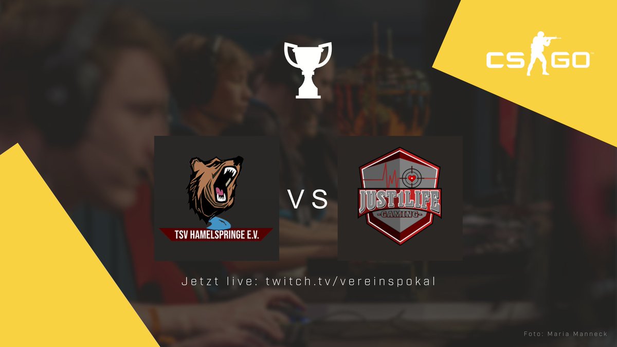Schon gesehen? 
Wir sind live!

PlayOffs in #CSGO #Vereinspokal! 
<a href="/TSV_eSport/">TSV Hamelspringe eSport</a>  🆚  <a href="/Just1LifeGaming/">Just1Life Gaming e.V.</a> 

🖥️twitch.tv/vereinspokal
🎙️ <a href="/RueschiGaming/">Rüschi</a> 

#Breitensport #VereinspokalESBD #VereinspokalCSGO