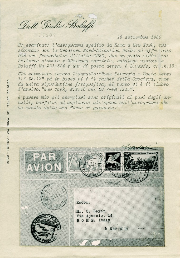 SVaccariSpace's tweet photo. 1933 Italo Balbo CROCIERA AEREA DEL DECENNALE P. 2
CORRIERE SUPPLEMENTARE per NEW YORK e SHOAL HARBOUR 1.7.1933
RARITÀ TRATTATIVA PRIVATA Ex Coll. “Alfredo #Bessone”

https://t.co/wzzVsyxxwY
Email info@airmailandspace.com

#philately #filatelia #philatelie #italia #italy #balbo https://t.co/q0t2La2NK3