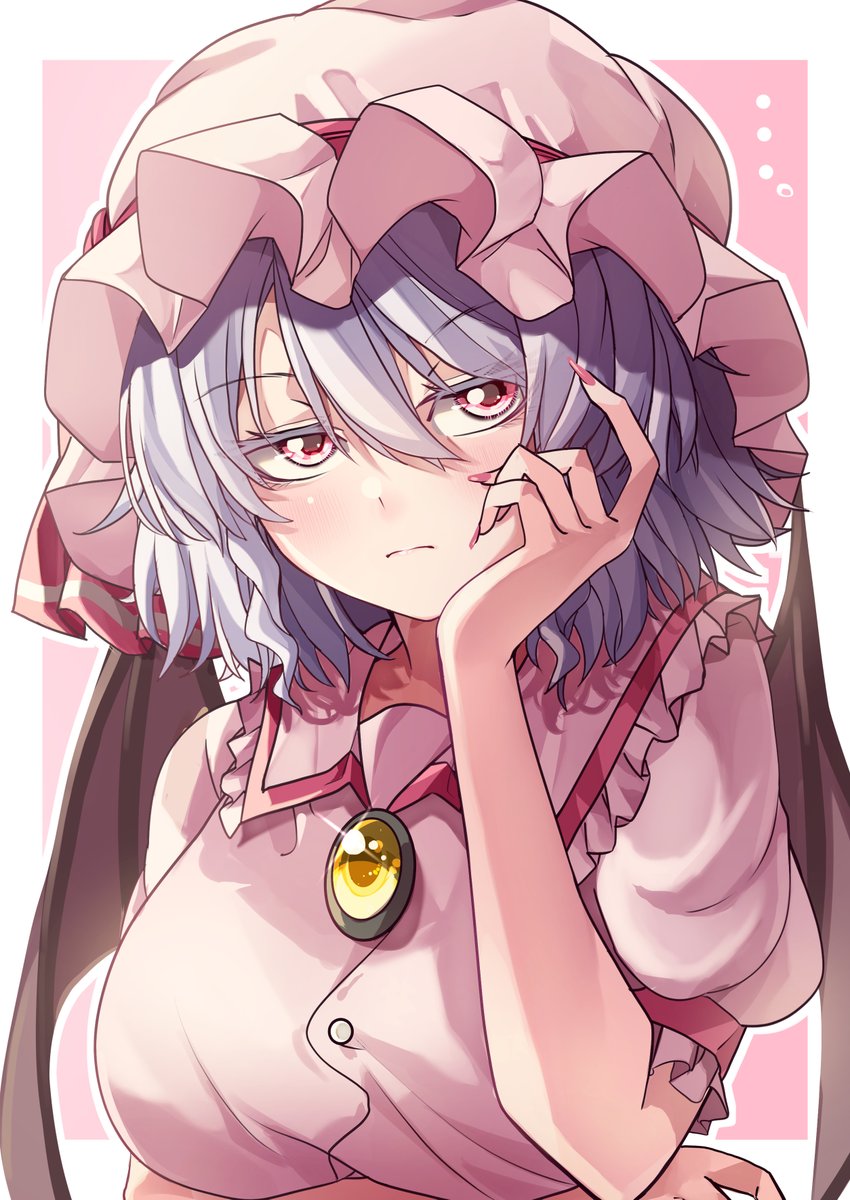 remilia scarlet 1girl solo hat wings mob cap breasts bat wings  illustration images