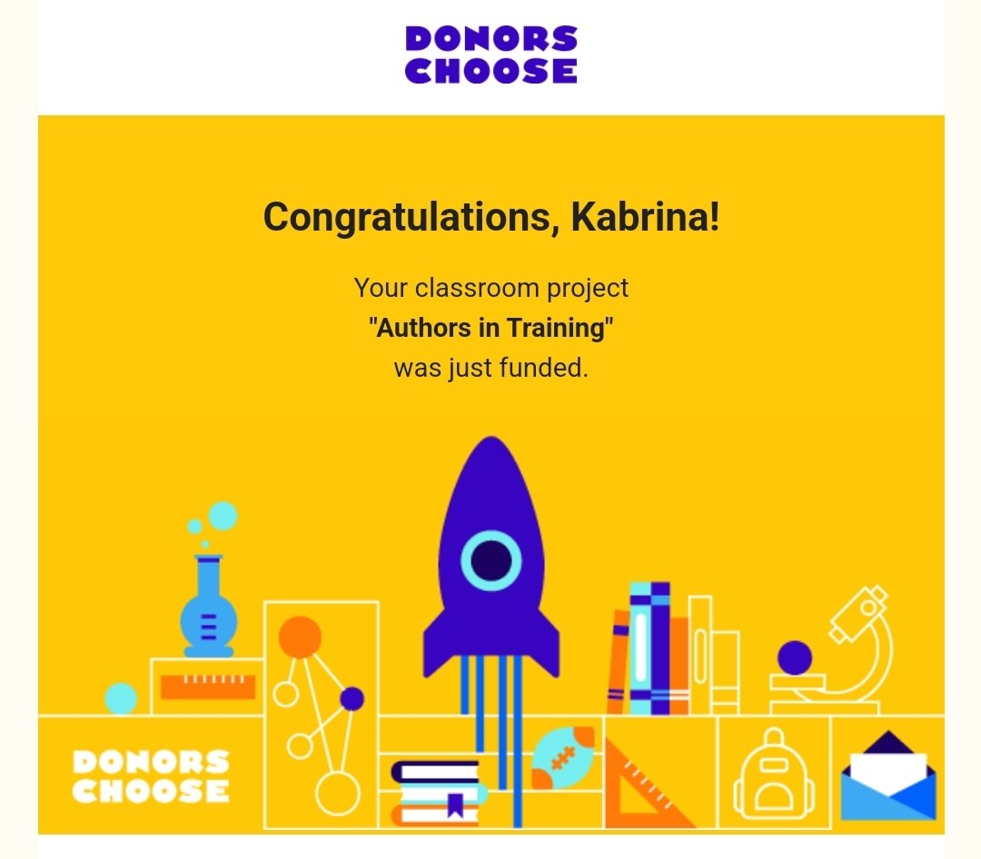 KabrinaLester's tweet photo. Thank you all for helping me. ESPECIALLY @Kleenex for the matches! My project was fully funded in less than 24 hours of posting ❤️🤍❤️🤍 #Rocket @donorschoose #AuthorsinTraining #WritingFolders @cburgelem @TcboeE https://t.co/zggezjtIQZ