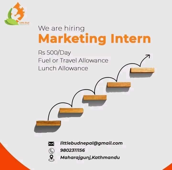 InternMa's tweet image. Internship Opportunity!

Little Bud Publication is hiring Marketing Intern

Location: Kathmandu, Bhaktapur, and Lalitpur
Rs 500 Per Day 
Fuel and Travel allowance 
Lunch allowance 

Interested candidates are requested to forward their CV to littlebudnepal@gmail.com