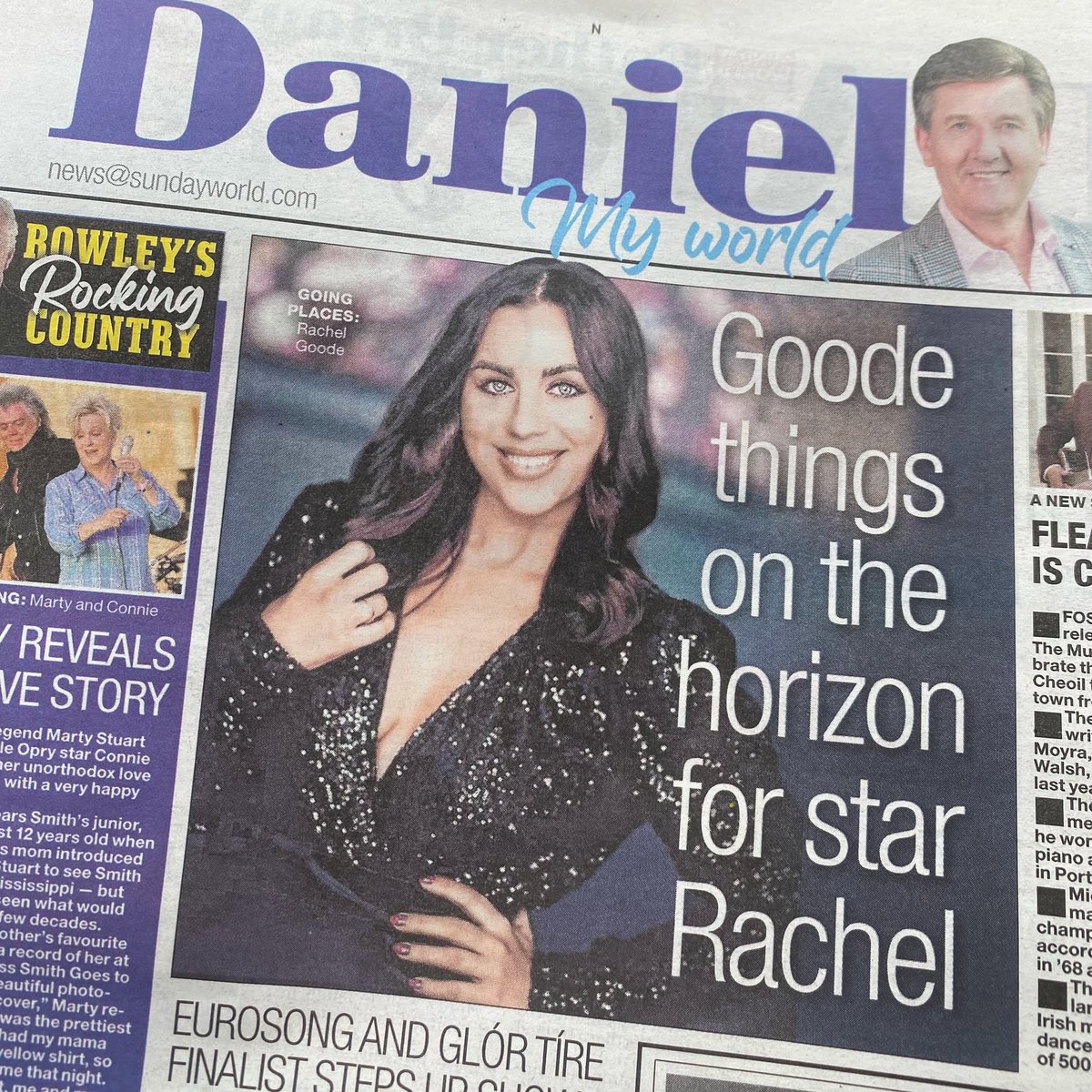 goode_rachel's tweet photo. Delighted to be featured in today’s @sundayworld newspaper in Daniel O’Donnells corner!! Thanks to @EddieRowleySW for the lovely write up & to himself & Daniel for including me 🥰😁🗞 #sundayworld #rachelgoode #irishsinger #countrycorner #countrymusic #ireland #irishpaper https://t.co/KJxtnsYtmK