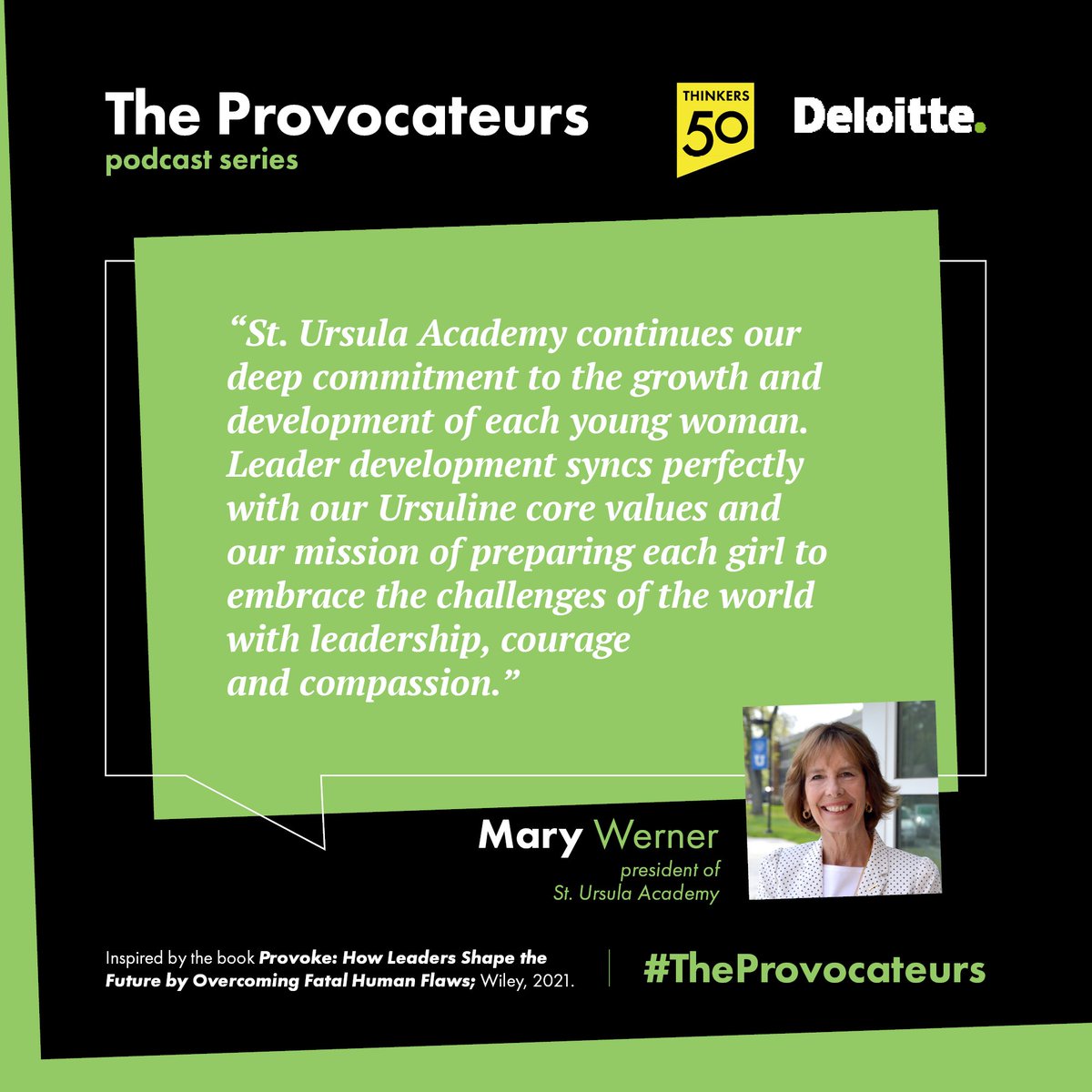 thinkers50's tweet photo. President of @suatoledo, @mwerner74pres, describes the core aim of @JulieCarrier’s leadership development program, which has been implemented at the school, as being to help each student reach their fullest potential. How fitting that St. Ursula Academy’s mascot is an arrow! https://t.co/V4o6LMaBny