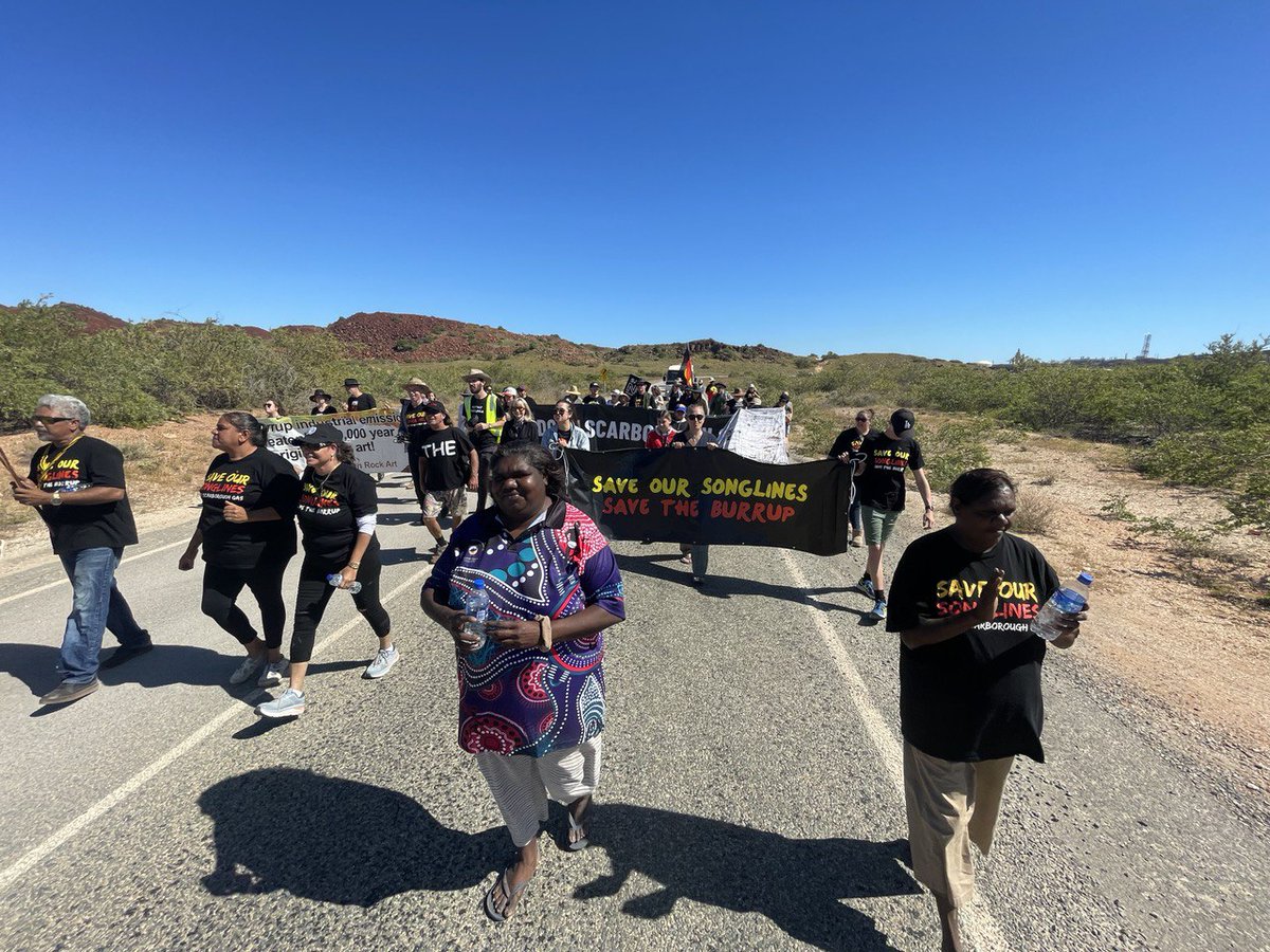 SaveBurrup's tweet photo. Thank you to everyone who joined us today to March for Country at Murujuga.

We are drawing a line. No more industry on the Burrup.

#SaveOurSonglines #StopScarboroughGas #StopBurrupHub https://t.co/7xKQWrYTKz