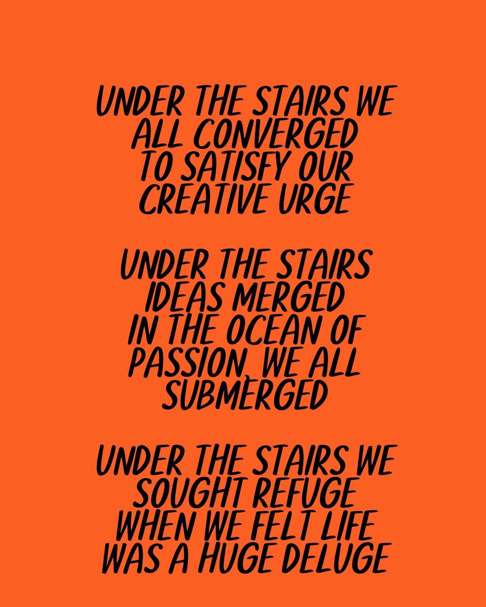 SBUthebarrister's tweet photo. This poem entitled "Under the Stairs," was submitted by an alumnus member of thebarrister. It is reminiscent of the days we spent together before the pandemic.

Words by Aaron S. Gemora 
Graphics by Sofia G. Valera and Gilda Flores

#RedInk2022 #Fragments2022 https://t.co/iJ2FbJMENo
