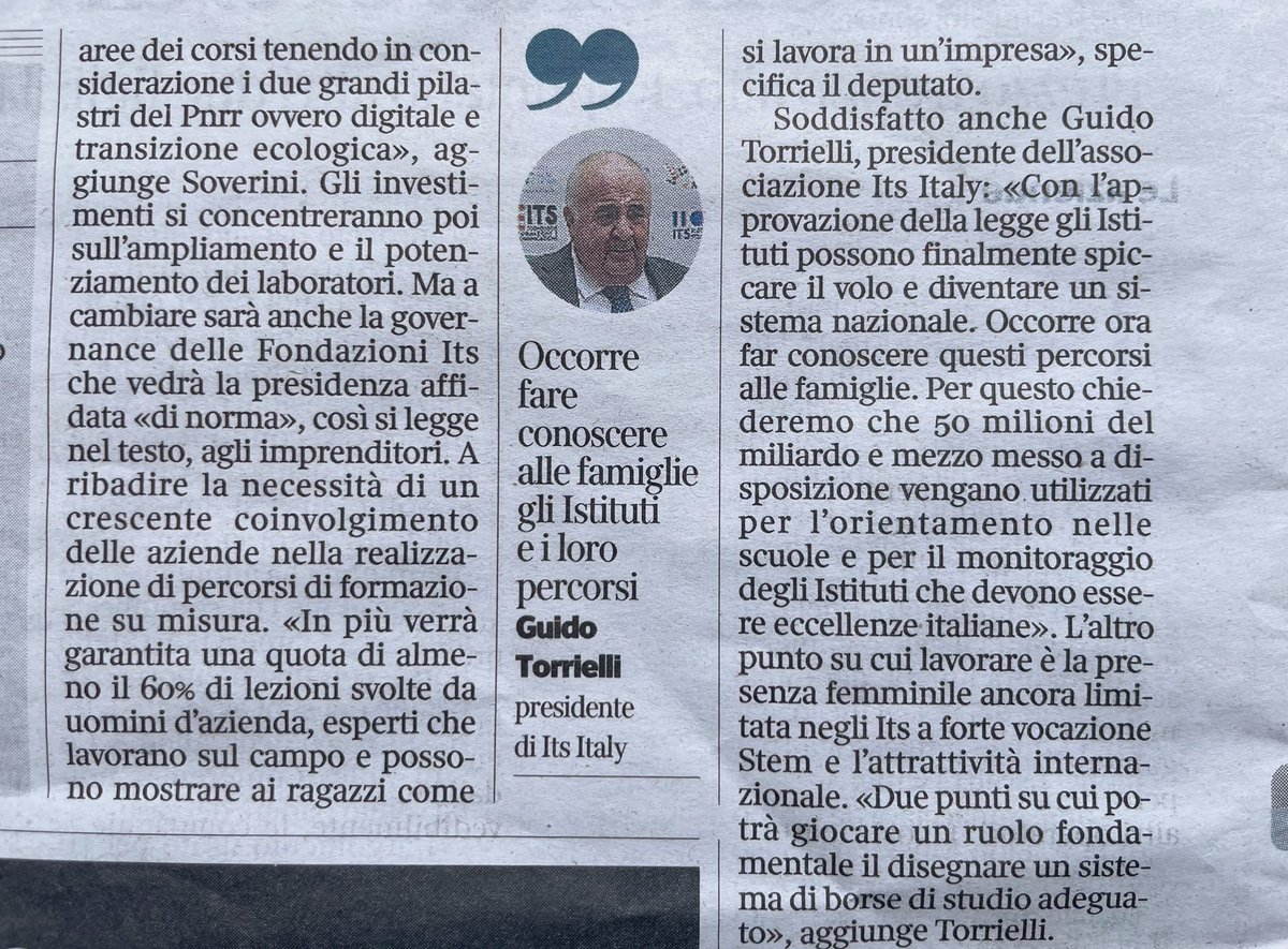 cominandpa's tweet photo. «Con l'approvazione della legge gli Istituti possono finalmente diventare un sistema nazionale. Gli #Its non sono solo una risposta alla mancanza di lavoro per i giovani. Sono un'occasione per il rilancio delle competenze tecniche nel Paese - Guido Torrielli, presidente #ItsItaly https://t.co/aYGLeEGaef