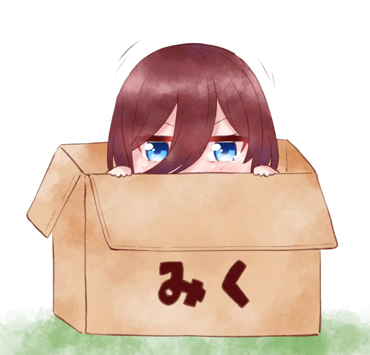 nakano miku 1girl blue eyes solo hair between eyes in box brown hair in container  illustration images