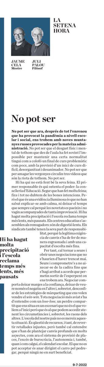 coralregi's tweet photo. Molt bé els dos articles educatius del cap de setmana @AnnaJolonch i @jaumecela i @julipalou1 La transformació educativa ha de ser fonamentada, arrelada i s’ha de fer realitat a les aules. No és qüestió de rellotge sinó de brúixola!! https://t.co/KZeoDG3Xsj