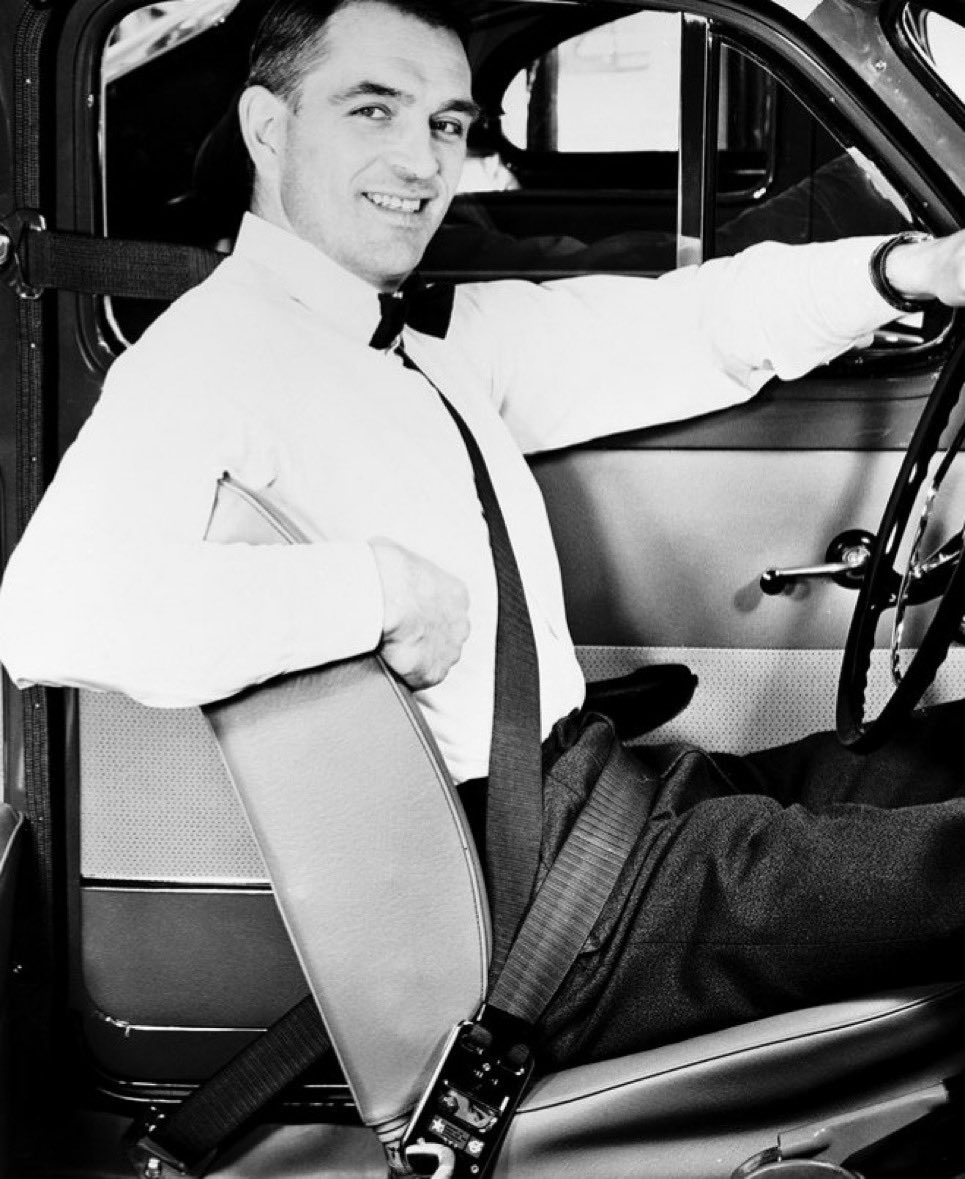 BrianRoemmele's tweet photo. Swedish engineer and inventor Nils Ivar Bohlin received a patent for the three-point seat belt today July 10th, 1962.

He worked for Volvo and both decided to give away the invention to all auto companies.

Nils is credited with saving millions of lives over the decades. https://t.co/fAmyINEaYy