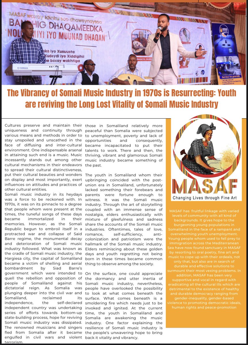 Masaf_org's tweet photo. The Vibrancy of #Somali #Music Industry in 1970s is Resurrecting: Youth are reviving the Long Lost Vitality of Somali Music Industry. #Song #Singer #MASAFPlatform #MASAF #Beat https://t.co/bvAIoHbCGs
