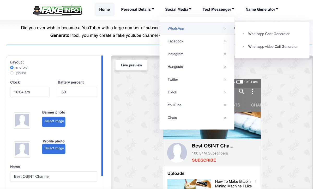Create "Sock Puppet" (fake account) for making contact with the target and collecting information th...