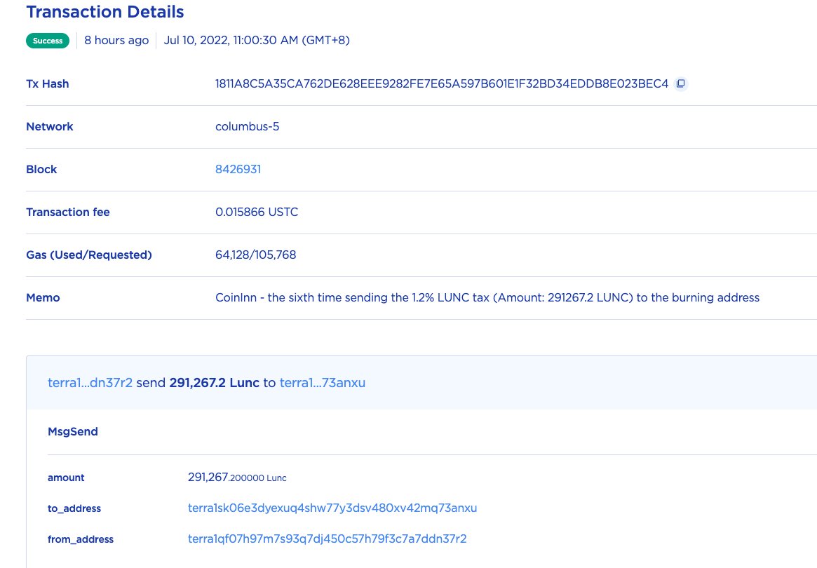 coin_inn's tweet photo. Burning Time! Just sent #LUNC to the burning address, come on #Lunccommunity  #coininnluncburn keep going! Guys, we need to burn like we RT. By the way, interview is being ready. Stay tuned!
@VegasMorph
 https://t.co/SujiUomQcr https://t.co/ae1A9DNMq2
