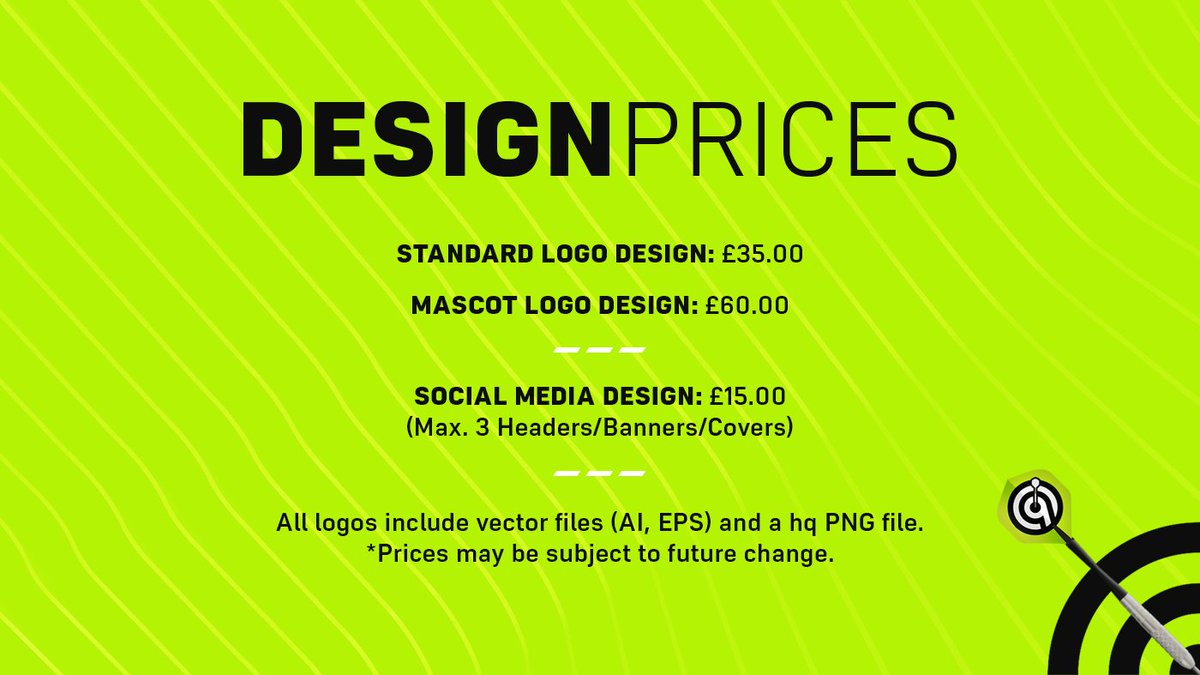 9dartdesign's tweet photo. A few prices for those interested in creating a visual identity. Drop me a DM and lets discuss what's possible! #Darts #GraphicDesign https://t.co/v5tqQfpV8G