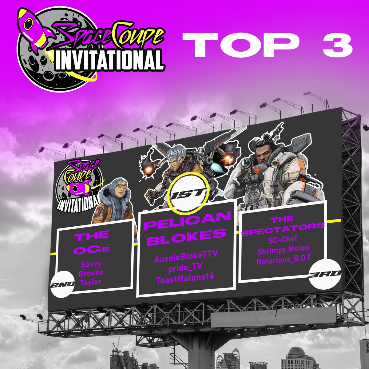 TeamSpaceCoupe's tweet photo. Congrats to the top 3 and the winners of the Space Coupe Trios $500 Invitational @Pride_Plays @ToastMalone14_ @AussieBlokeTTV 🚀🤝 https://t.co/0m3kyZyKD6