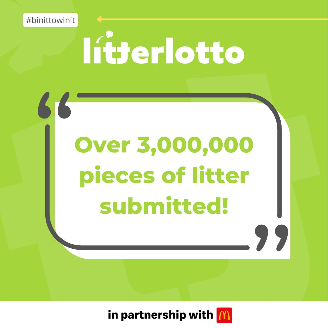 🙌🏻 We have a HUGE announcement - we are 3,000,000 pieces of litter down since the start of LitterLotto. Thank you for such a phenomenal effort...you are all litter heroes! 🗑😍 #landmark #litter #litterlove #litterlotto #rubbish #litterpicking #littercollection #bin #binit