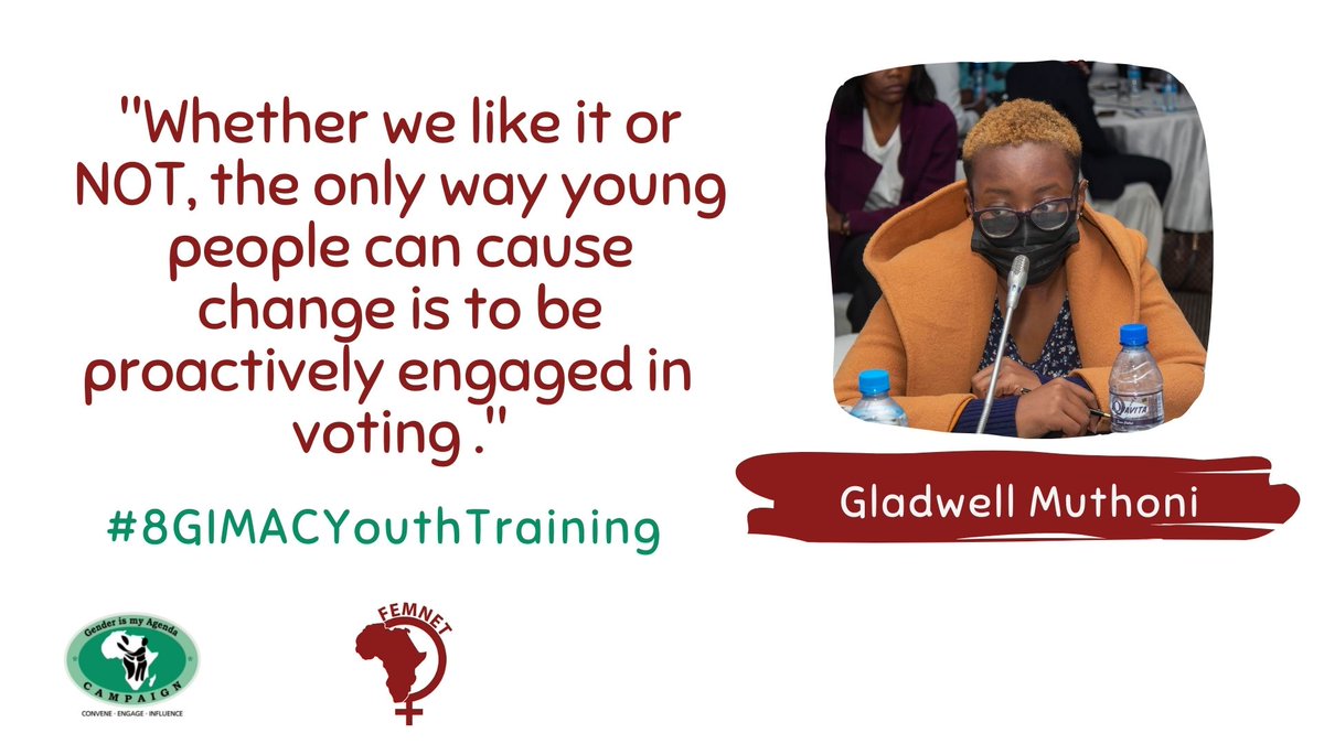 Young people 🧑🏿‍🤝‍🧑🏿need to be assertive 🔊so that they realize the change they desire! One of my recommendations is to be proactively engaged in political processes and use their talents positively says  <a href="/gladwell_z/">Gladwell</a>  in the #8thGIMACYouthTraining