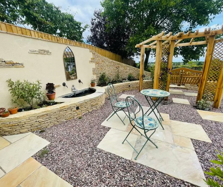 BradstoneUK's tweet photo. Proof how garden design can completely change your space -  #qualityassured landscapers Goldenstones Gardening has created this space using our Natural Stone paving, the perfect place to enjoy the sunny weather! #naturalstone #paving #gardendesign #escapetothegarden https://t.co/IdiZ9k8jxj