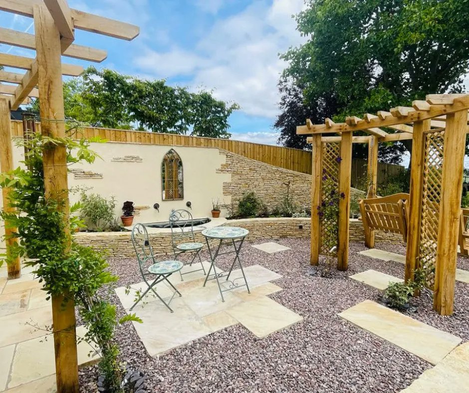 BradstoneUK's tweet photo. Proof how garden design can completely change your space -  #qualityassured landscapers Goldenstones Gardening has created this space using our Natural Stone paving, the perfect place to enjoy the sunny weather! #naturalstone #paving #gardendesign #escapetothegarden https://t.co/IdiZ9k8jxj