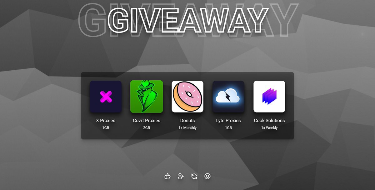 Giveaway!!🎉

Like❤️
Retweet♻️
Follow👇

1GB <a href="/x_proxie/">X Proxies</a>
2GB <a href="/Covrtproxies/">Covrt Solutions</a>
1x Monthly @Dcookgroup
1GB <a href="/LyteProxies/">Lyte</a>
1x Weekly <a href="/cook_solutions_/">Cook Solutions</a>
