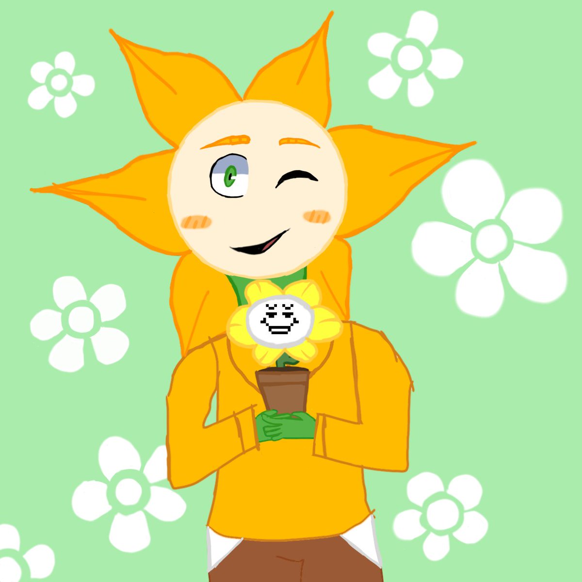 Juliakon7's tweet photo. Sammy the sunflower and flowey a bit similar...
#AndysAppleFarm #undertale https://t.co/q7XjQdS8Ep