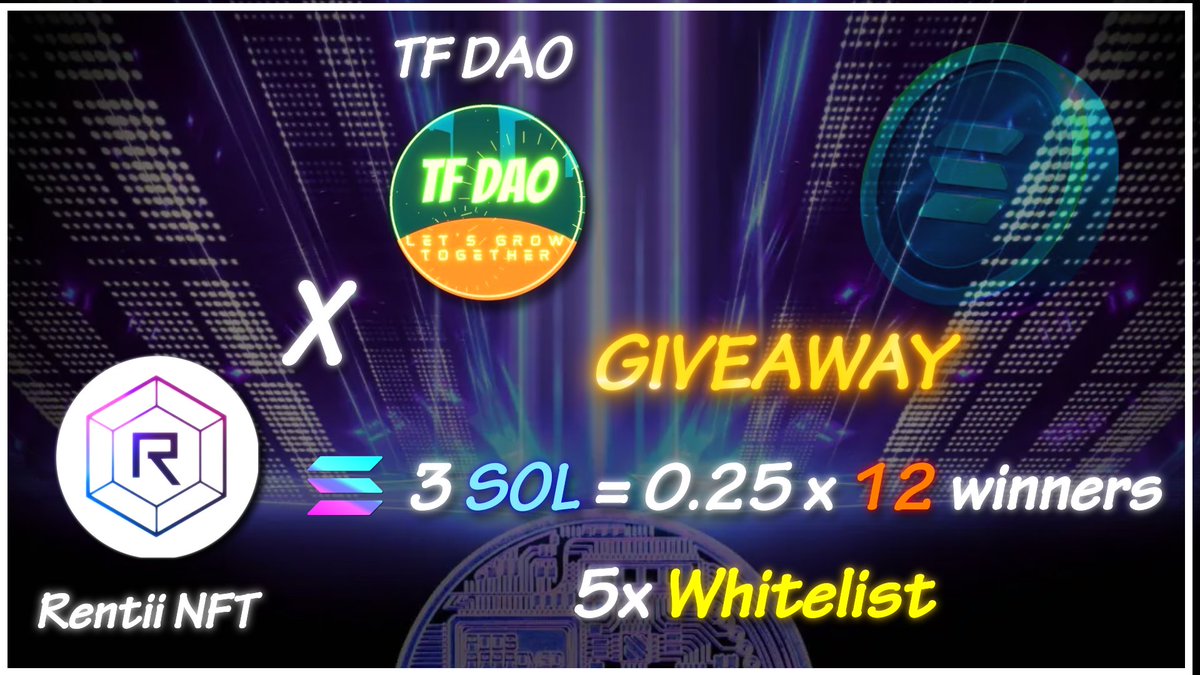 TF VERSE ๐ (@daos_tf) on Twitter photo ๐Solana + WL Big Giveaway๐ค
๐ฐ3 #SOL Giveaway For 12 Lucky Winners (0.25solร12)
5x #Whitelist๐ฅณ
To Win๐
โ
Follow <a href="/DAOs_TF/">TF VERSE ๐</a> & <a href="/Rentii_NFT/">Rentii โข PLATFORM LIVE</a>
โ
Like Retweet Tag 3 Frnds
โ
Join - telegram.me/Tf_daos
ENDS in 30Hโณ
#Solana #SolGiveaway #Giveaway #Sol #SolanaNFTs #SolanaSummer ๐Solana + WL Big Giveaway๐ค
๐ฐ3 #SOL Giveaway For 12 Lucky Winners (0.25solร12)
5x #Whitelist๐ฅณ
To Win๐
โ
Follow <a href="/DAOs_TF/">TF VERSE ๐</a> & <a href="/Rentii_NFT/">Rentii โข PLATFORM LIVE</a>
โ
Like Retweet Tag 3 Frnds
โ
Join - telegram.me/Tf_daos
ENDS in 30Hโณ
#Solana #SolGiveaway #Giveaway #Sol #SolanaNFTs #SolanaSummer