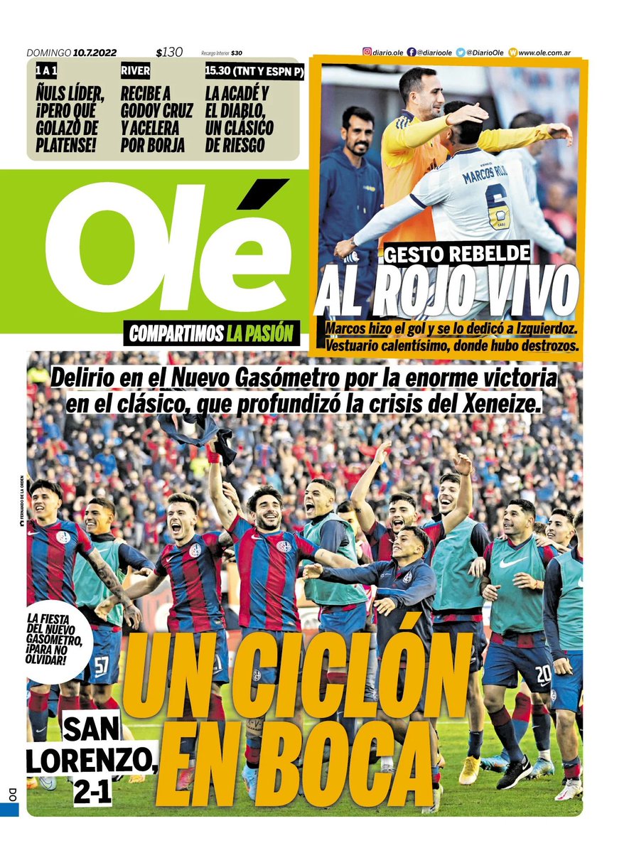 DiarioOle's tweet photo. 🔵🔴 La victoria de San Lorenzo en el Clásico con Boca.

📰 #LaTapaDeOle | Domingo 10 de julio https://t.co/HsubNFqBNb