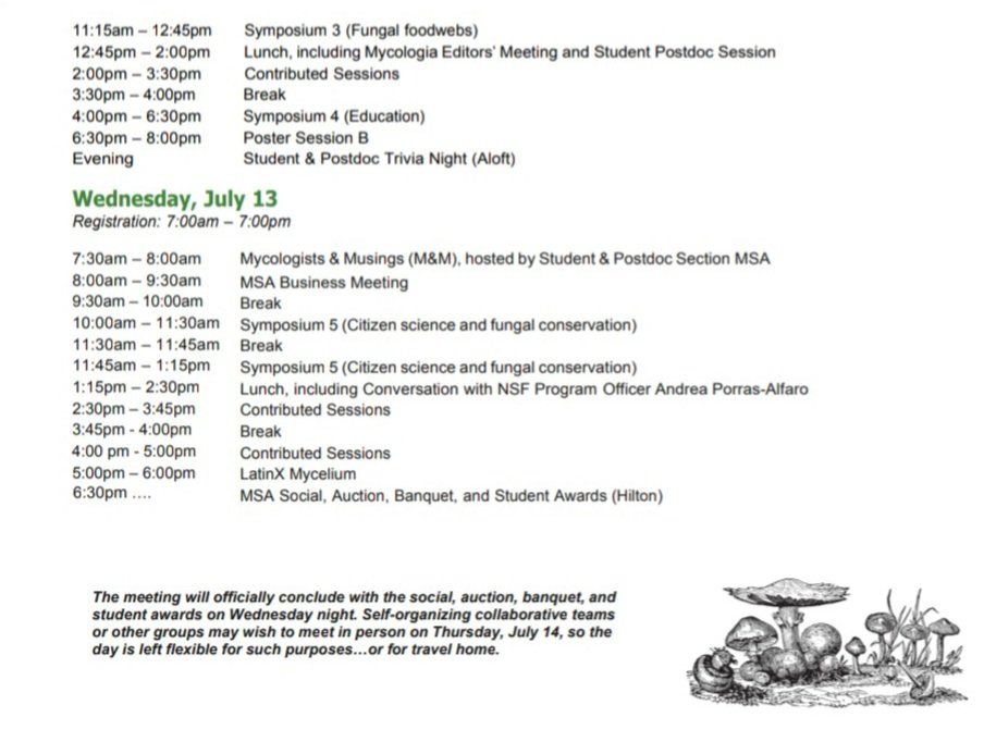 MSAFungi's tweet photo. Welcome to the swamp #mycofam, and enjoy the #MSAfungi22 meeting! Here is the program ⬇️🍄 https://t.co/8pD1nYf4iu