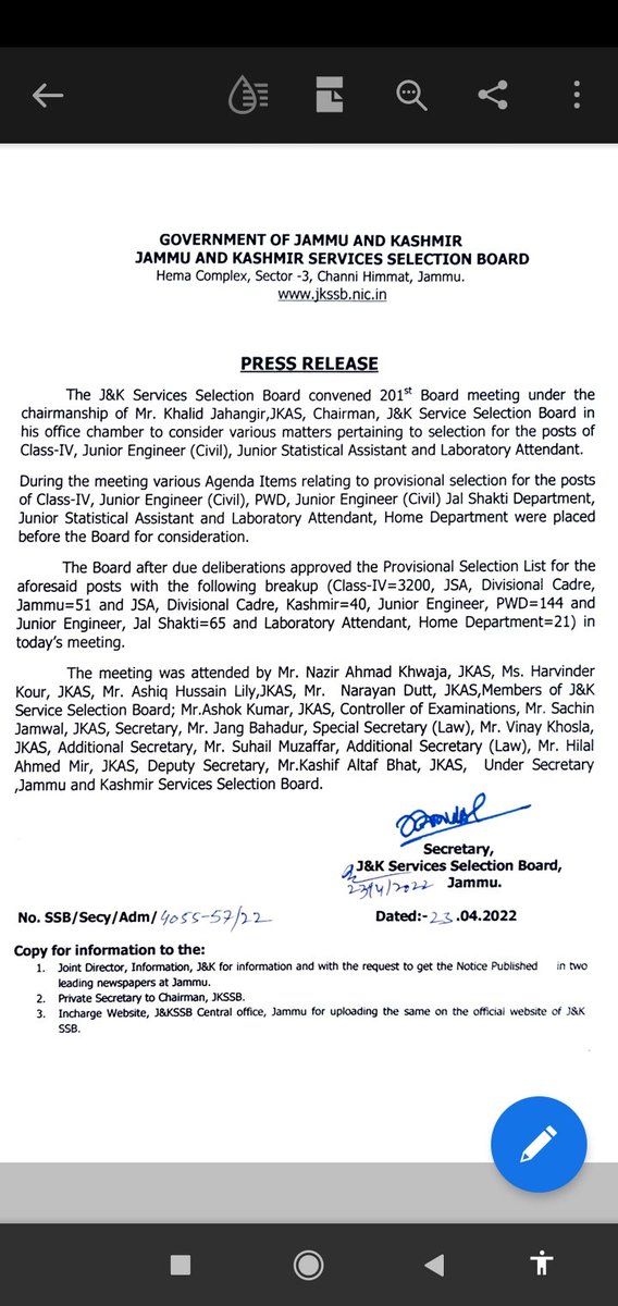 Kashmiri_88's tweet photo. @dwivedimk_ias @jkssbofficial @manojsinha_ 
The list was approved by board on 23-Apr-2022, it has been 3 months since. Please listen to our pleas
#ReleaseJEcivilselectionlist
#ReleaseFAAselctionlist https://t.co/wImdaGLny8