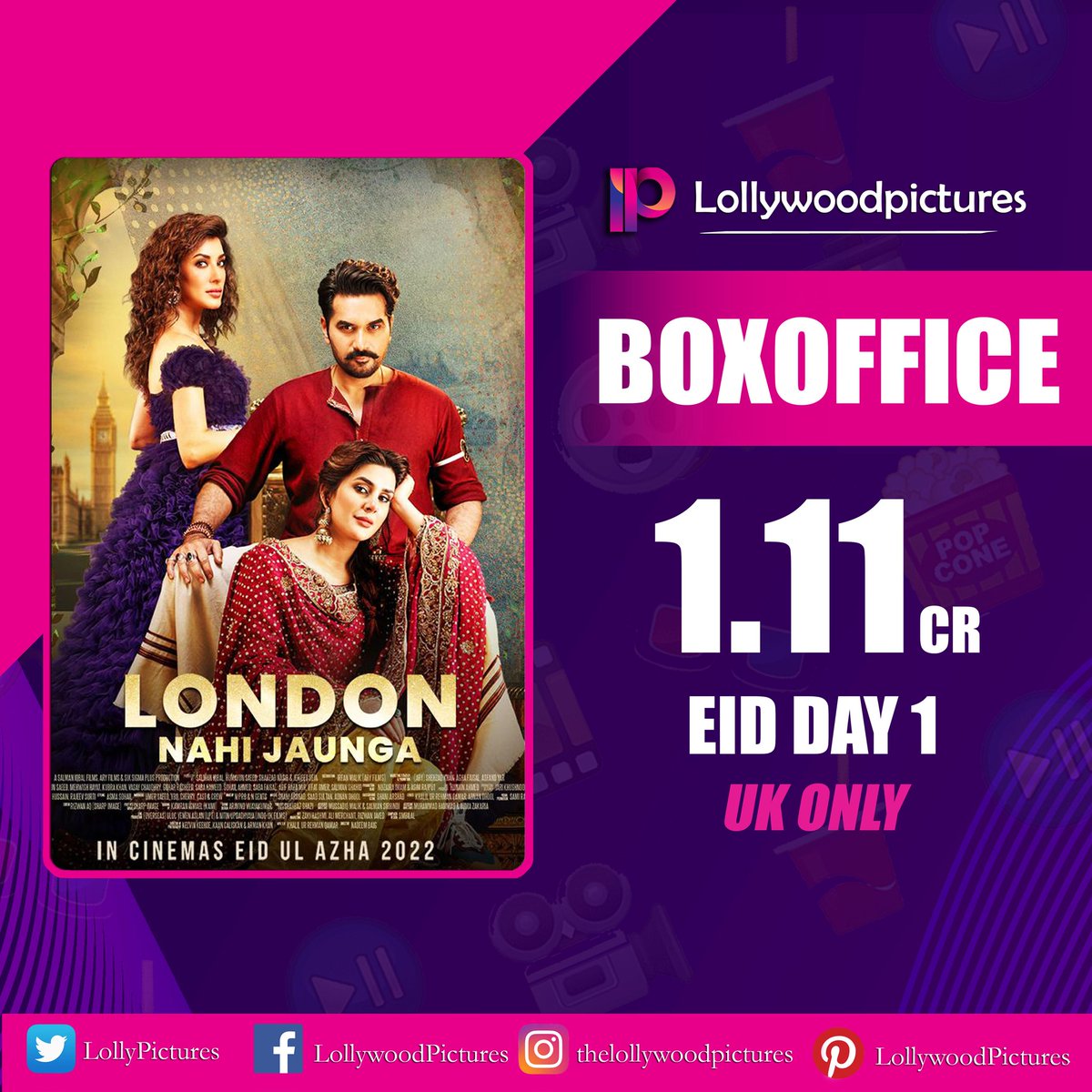 London Nahi Jaunga breaking all the previous records in UK.

#LondonNahiJaunga has taken a bombastic start in UK. Collects handsome 1.11 Cr in UK market on its 1st Eid Day.

Courtesy: EPK

<a href="/iamhumayunsaeed/">Humayun Saeed</a> <a href="/KubraMKhan/">Kubra Khan Official</a> <a href="/vasaych/">vasay chaudhry</a> <a href="/GoharRsd/">Mirza Gohar</a> <a href="/nadeembaigg/">Nadeem Baig</a> <a href="/MehwishHayat/">Mehwish Hayat TI</a> #LNJ