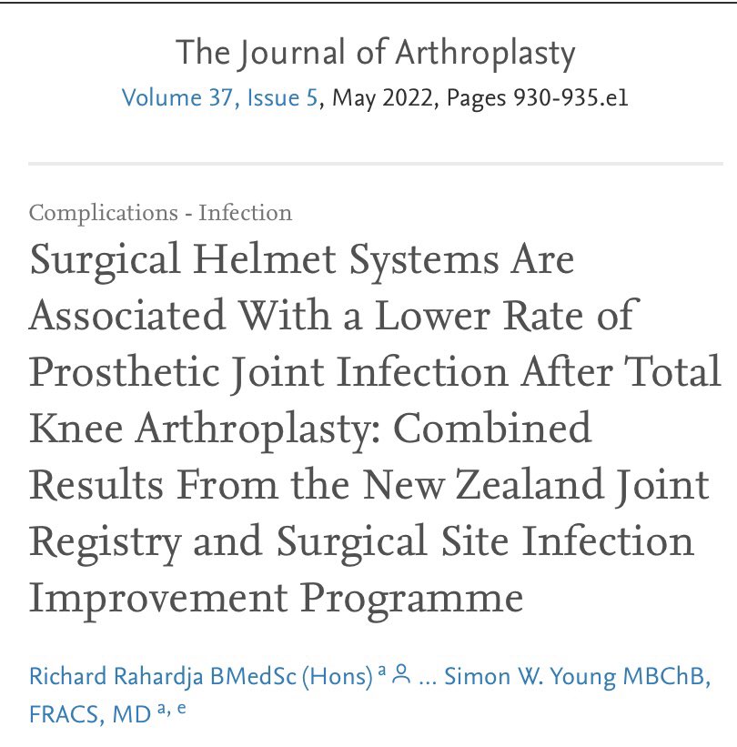 BJMCGRORY's tweet photo. @DInclinic I know some early results for positive pressure suits were questionable; recent updates with wrist cuffs seem to show a value. At our institution we use them for TKA and THA and have deep infection rates of 0.2-0.3%. We’ve not done a study though. https://t.co/TcfxhwVd3x