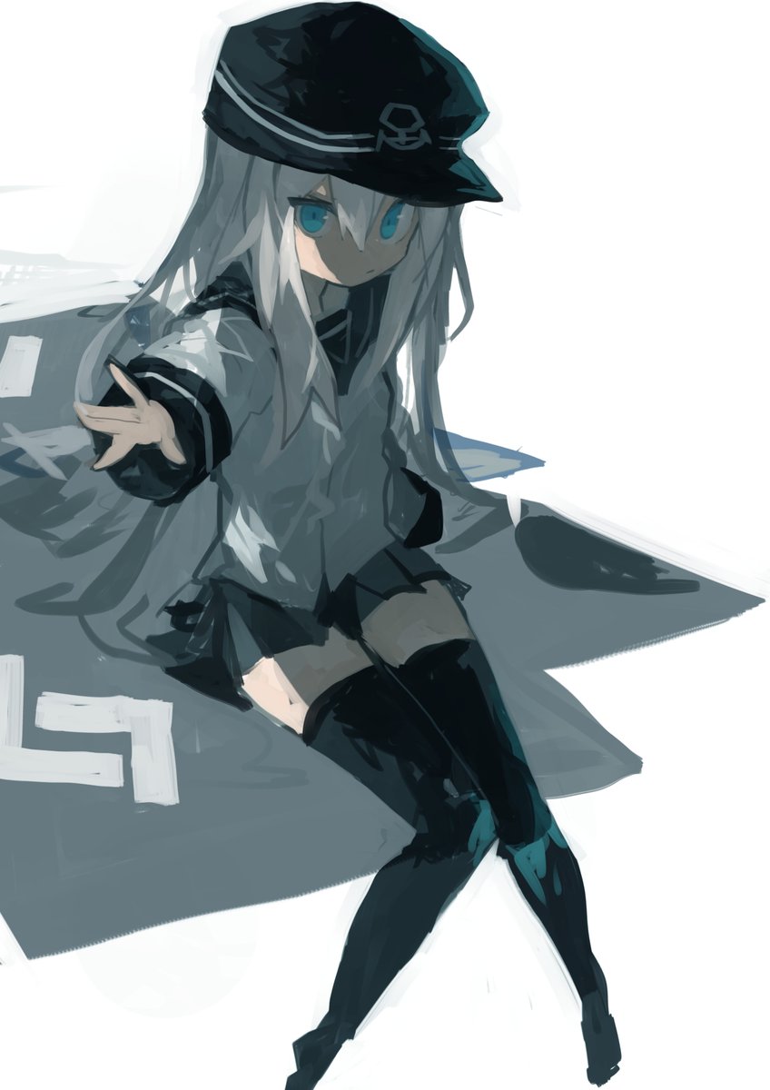 hibiki (kancolle) 1girl solo long hair hat thighhighs skirt black thighhighs  illustration images