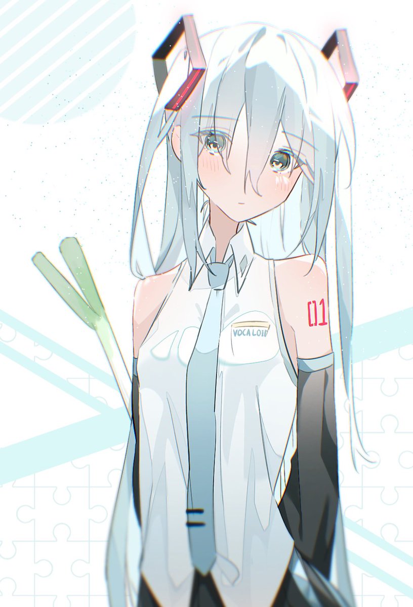 hatsune miku 1girl solo long hair necktie detached sleeves spring onion shirt  illustration images
