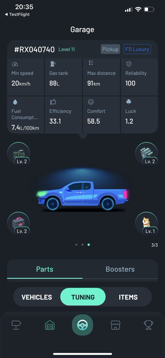 CryptoParade's tweet photo. やっとチューニングのパーツがLv.2に❗️

車のレベルがLv.10からじゃなくて、Lv.11からじゃないと装着できないのは、公式のアナウンス通りでしたね。
#DRIVEZ https://t.co/S4r7vAzae7