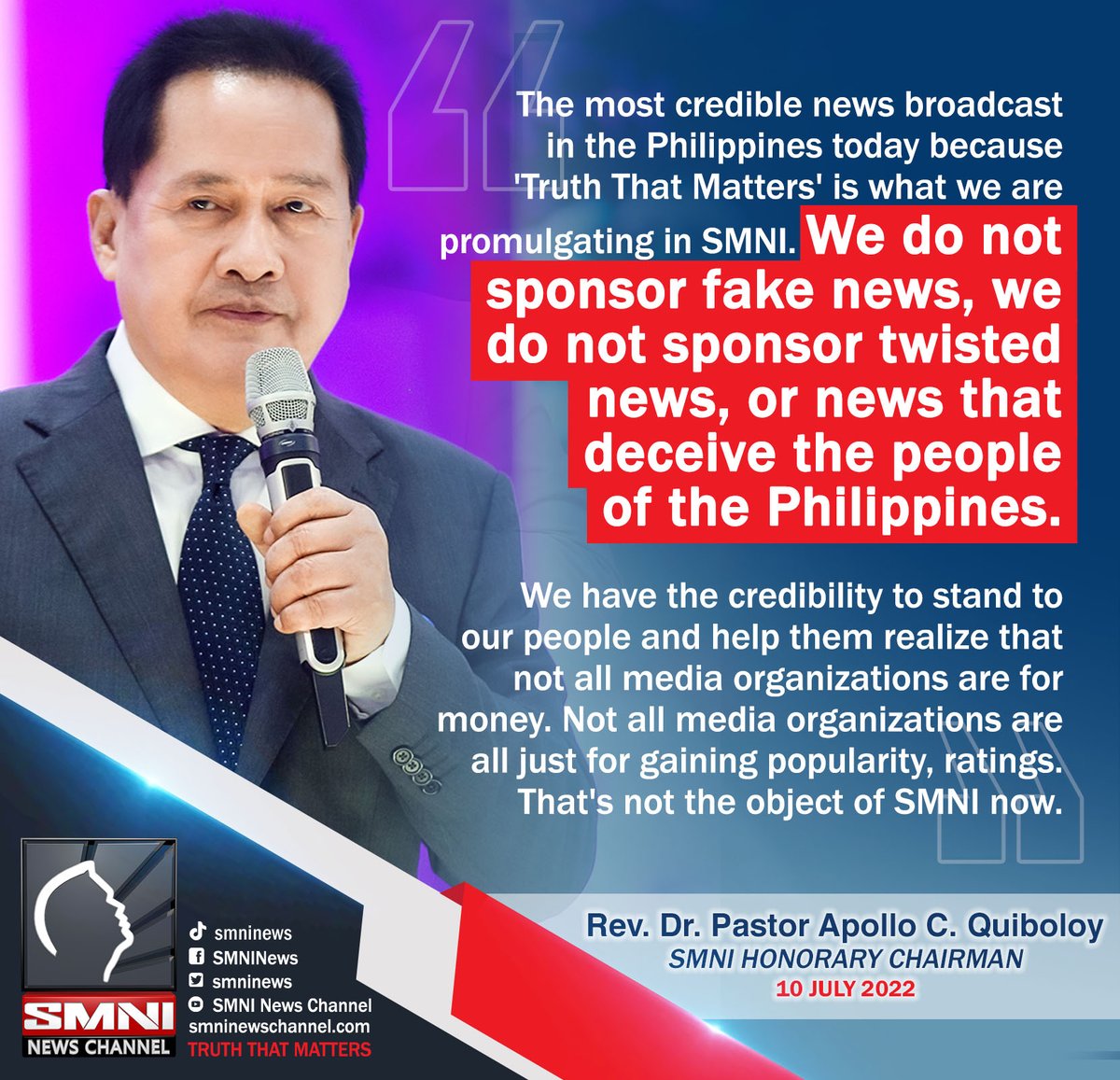 smninews's tweet photo. .@PastorACQ: We do not sponsor fake, twisted news https://t.co/MXDISfUShi