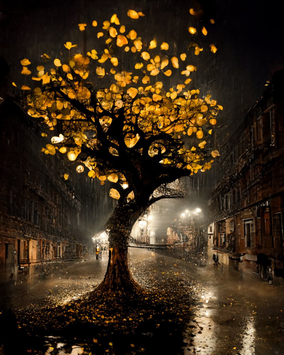vfxartisan's tweet photo. >a vintage photo of a wide shot of the tree of life in a 19th century urban Victorian street, golden leaves, steampunk, raining, nighttime, volumetric light, photo realistic

#treeoflife #victorian #conceptart 
#midjourney #midjourneyart #midjourneyai #ai #aiart https://t.co/boklXgJL8d