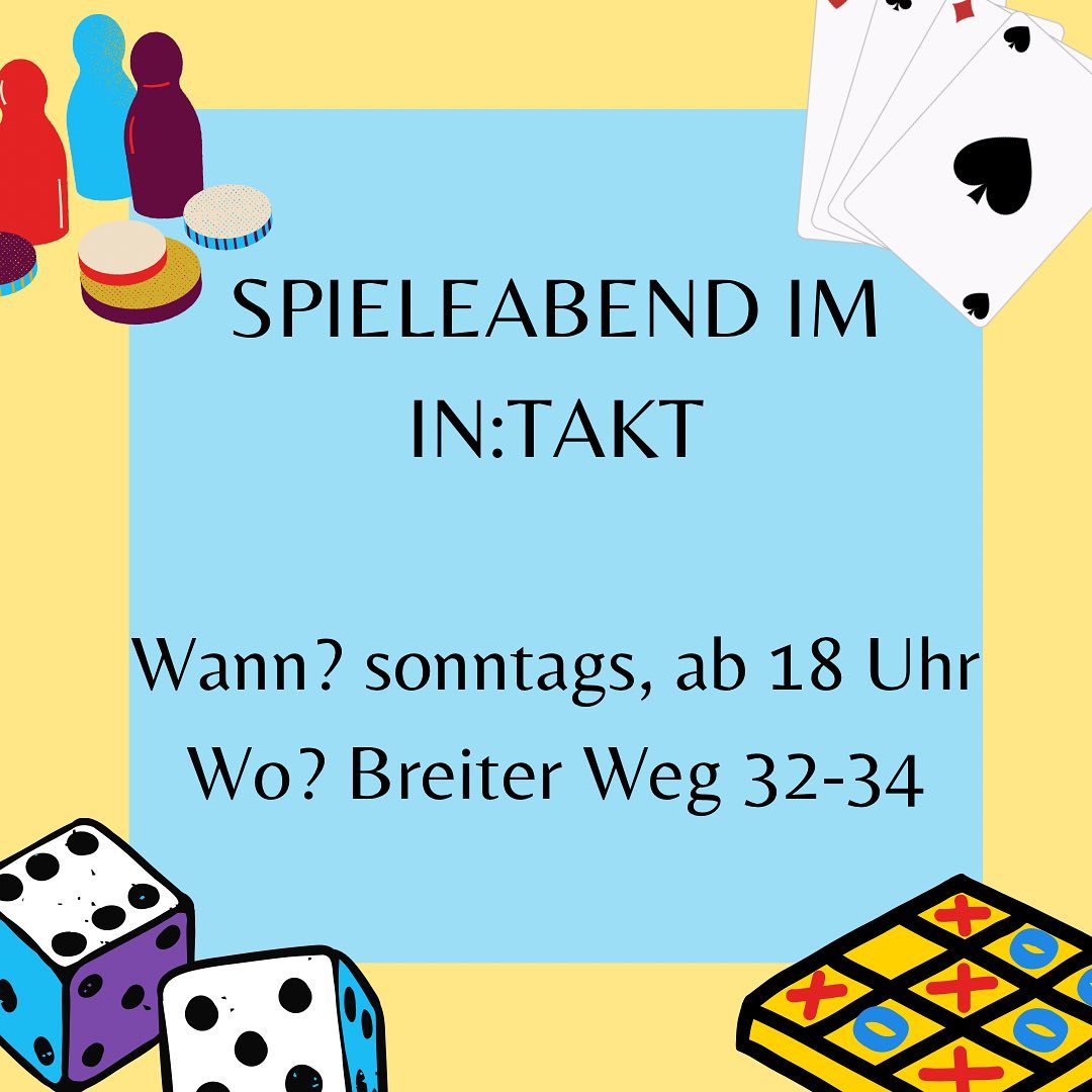 Heute findet wieder unser Spieleabend im #intakt in #Magdeburg statt! Kommt gerne vorbei. 😄💛🎲🧩♟️
