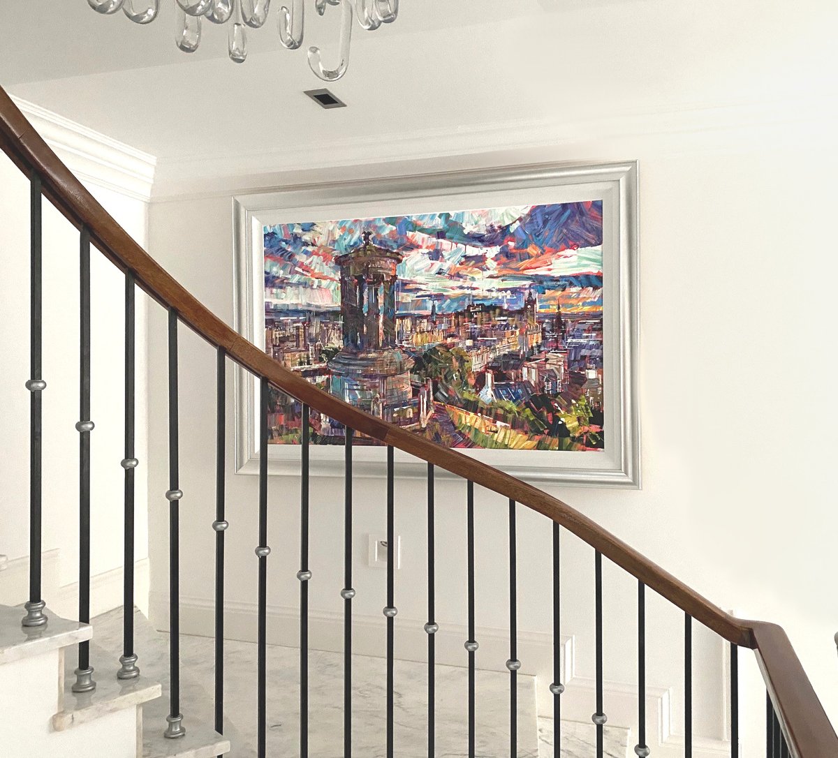 This headlining artwork by Colin Brown took centre stage at our live event in May... and just a short while later, it was being installed in this perfect spot at the home of a Watson client!
#watsonartgallery #caltonhill  #edinburgh #scotland  #contemporaryimpressionism