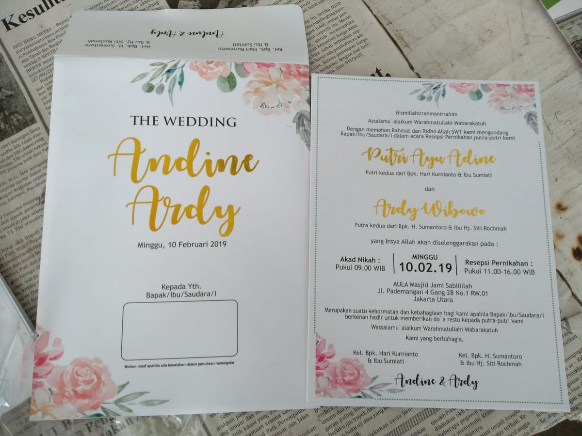 starosing's tweet photo. CETAK UNDANGAN PERNIKAHAN
Harga Mulai Dari Rp. 1000 an
WA : 081216824449
#undanganmurah #undangan #undangannikah #undanganunik #undangancustom #undangancantik  #undanganpernikahan #undanganmurmer #undanganonline #percetakanonline #advertising #percetakanmurah https://t.co/WMbdxGLIRf