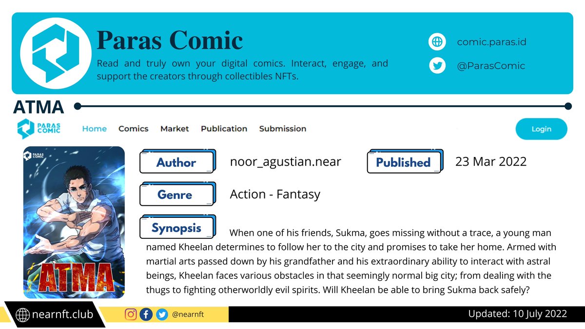 NearNft's tweet photo. 🚨Comic : ATMA on @ParasComic
☀️Author: noor_agustian.near
☀️Published: 23 Mar 2022
☀️Genre: Action - Fantasy
⏩https://t.co/kFyDsuRagb
#NEARnft #ParasComic https://t.co/2Ki6ZQVAra
