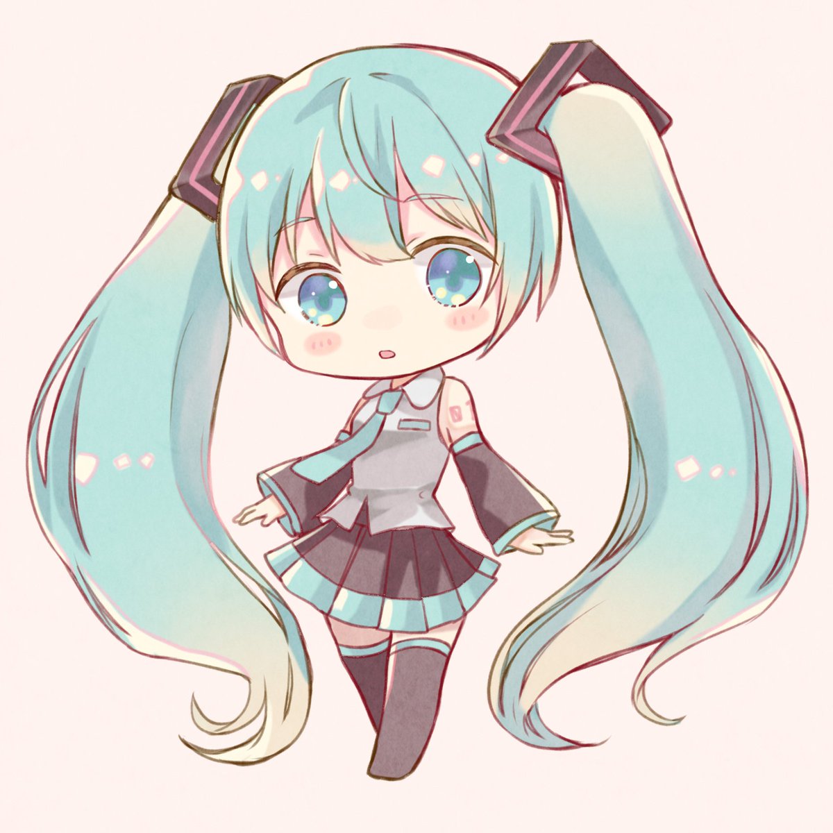 hatsune miku 1girl solo skirt long hair twintails chibi detached sleeves  illustration images