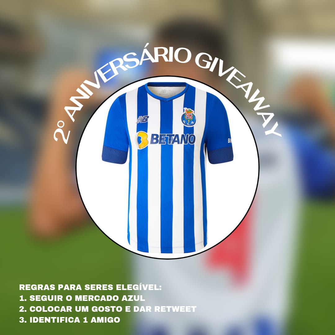 🚨 | 𝐆𝐈𝐕𝐄𝐀𝐖𝐀𝐘

O 𝙈𝘼 celebra 𝟐 𝐀𝐍𝐎𝐒 e temos uma surpresa. Estamos a oferecer um equipamento do #FCPorto 𝗽𝗲𝗿𝘀𝗼𝗻𝗮𝗹𝗶𝘇𝗮𝗱𝗼! Só tens que:

- 𝗦𝗲𝗴𝘂𝗶𝗿-𝗻𝗼𝘀 𝗻𝗼 𝗧𝘄𝗶𝘁𝘁𝗲𝗿
- 𝗗𝗲𝗶𝘅𝗮𝗿 1 𝗹𝗶𝗸𝗲 𝗲 1 𝗥𝗧
- 𝗜𝗱𝗲𝗻𝘁𝗶𝗳𝗶𝗰𝗮𝗿 𝟭 𝗮𝗺𝗶𝗴𝗼