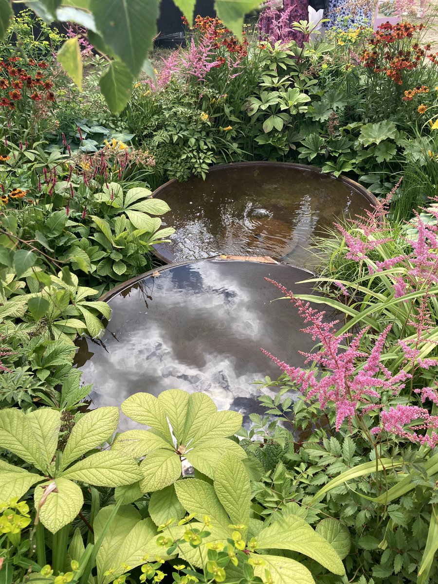 Fabulous water bowls and features at the RHS planting for the planet garden. So many people mesmerised. #gardening #gardendesign #RHSHamptonCourt