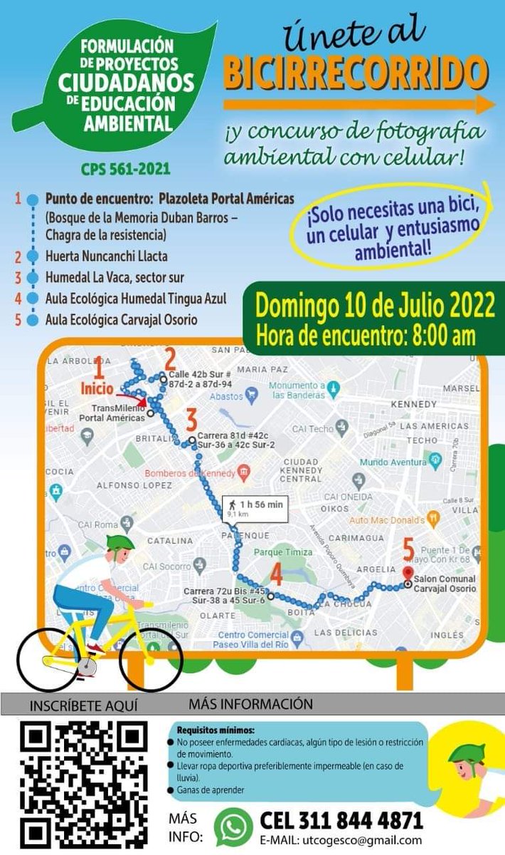 AmbienteBacata's tweet photo. Escuela Ambiental Bacata, invita a todos y todas a un bici recorrido ambiental 🚴🌱💪🏻🍂🚲

El cambio empieza desde los territorios ✌🏻💪🏻💚 https://t.co/NCIG5f5VaJ
