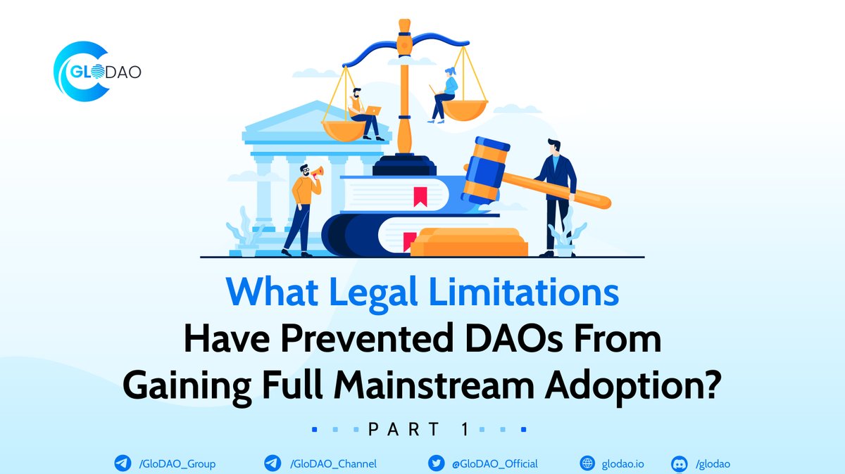 GloDAO_Official's tweet photo. Find out what legal limitations have prevented DAOs from gaining full mainstream adoption here 👉 https://t.co/FavqnO9OXV

#glodao #defi #dao #blockchain https://t.co/5A9xbdz7pk