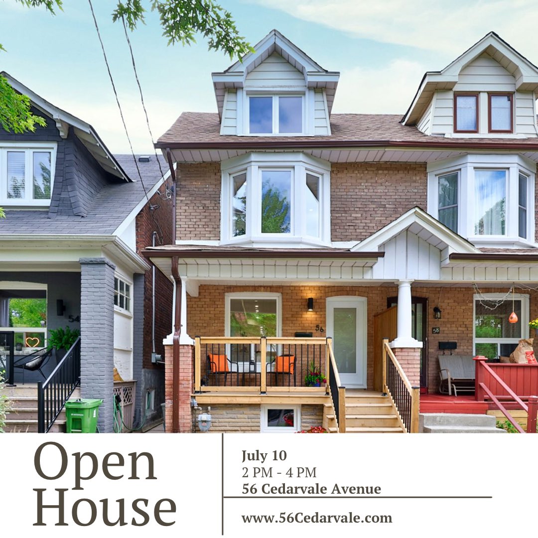 Join us today at 56 Cedarvale Ave from 2-4 pm. Totally reno’d 3 storey semi at Danforth & Woodbine. #gorgeoushomes #torontoopenhouse #openhousetoronto #danforthhomes #torontohomebuyer #danforthhomeforsale #thedanny #danforthvillage #danforthwoodbine