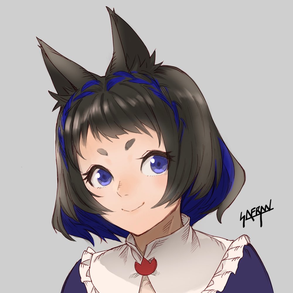 1girl solo animal ears smile blue eyes short hair black hair  illustration images