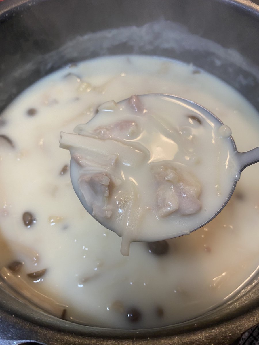 チキンきのこシチュー🍄出来た。
玉ねぎは高いから入ってない😰 