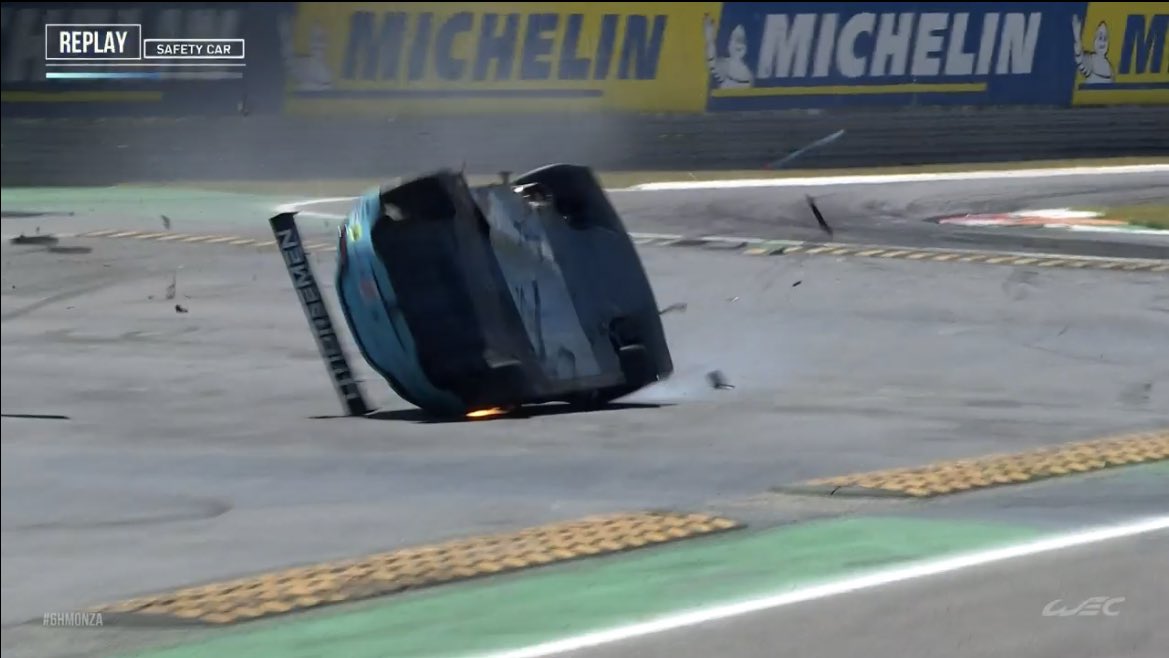 onlyendurance's tweet photo. ⚪️ SAFETY CAR! ⚪️

MASSIVE crash for the 🟧33 TF Sport (Chavez) spins into the second chicane an is launched upside down.

DRIVER OK ✅ 

⏳3:26:33
#WEC/#6HMonza https://t.co/nRMjQjJWa3